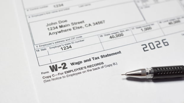 Tax document for the IRS W-2 Tax form in office or at home photo