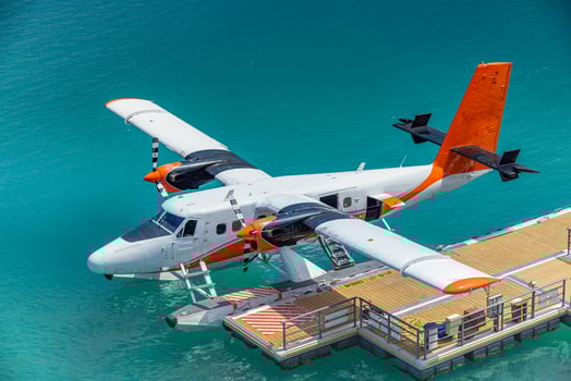 Seaplane on a turquoise dock photo