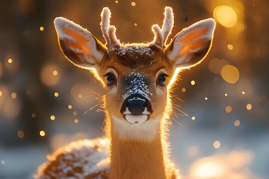 Enchanting Winter Deer at Sunset in Snowy Forest Perfect for Holiday Cards photo