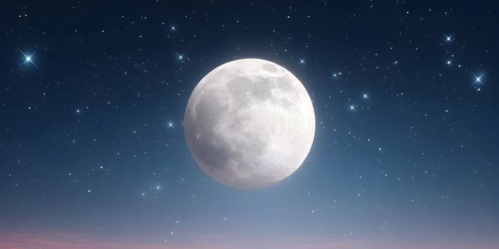 Full Moon Night Sky with Bright Stars and Subtle Pink Horizon photo