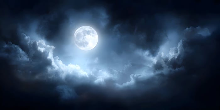 Full Moon Night Sky Dark Clouds Dramatic Nighttime Scene photo