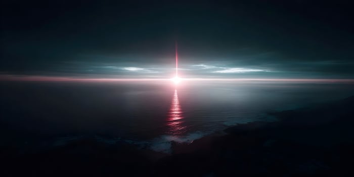 Ocean Sunset Dramatic Pink Sun Rays Coastal Landscape photo