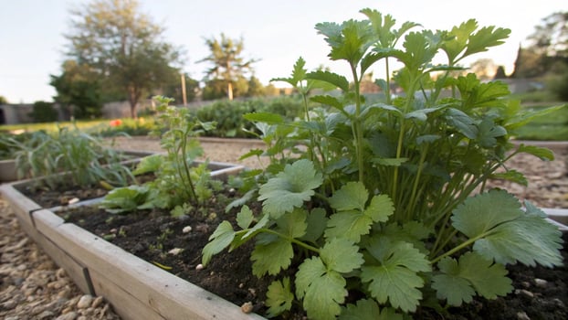 A garden bed with plants growing in it photo