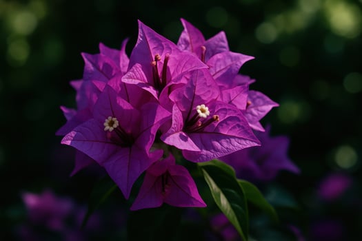 Vibrant purple bougainvillea flower cluster blooming in bright sunlight photo