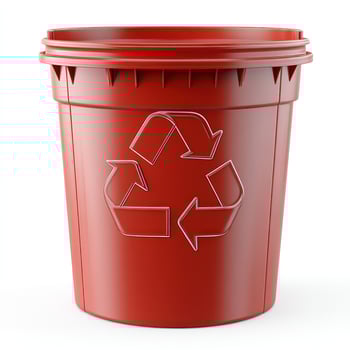 Red recycling bin ready for sustainable waste management in urban environment photo