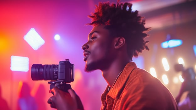 Creative photographer capturing vibrant moments in a dynamic environment during an energetic gathering at night photo