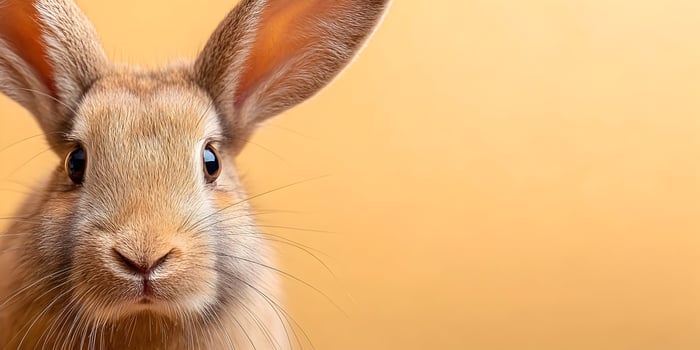 Closeup Brown Bunny Rabbit Portrait Yellow Background photo