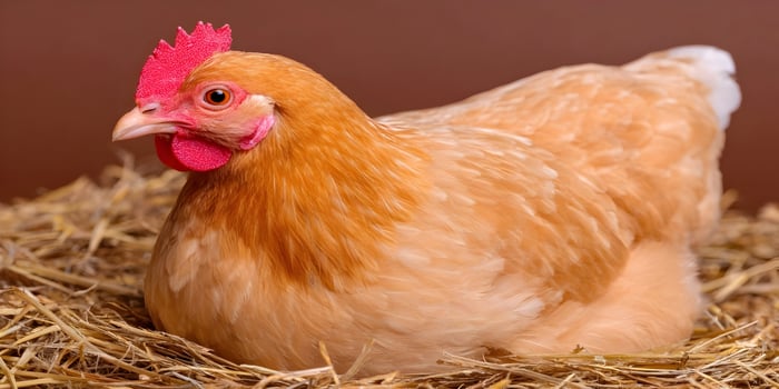 Light Brown Hen Sitting in Hay Nest Farm Animal Poultry Bird Chicken photo