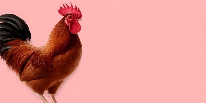 Brown Rooster on Pink Background Farm Animal Illustration photo