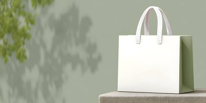 Blank White Shopping Bag Mockup Sage Green Background photo