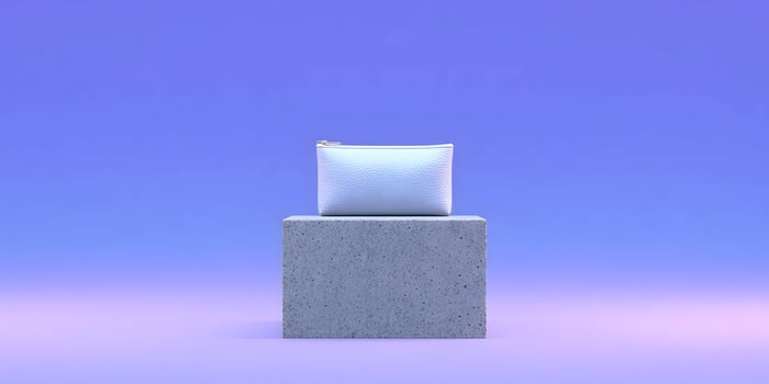 White Leather Zipper Pouch on Gray Cube Minimal Product Display Mockup photo