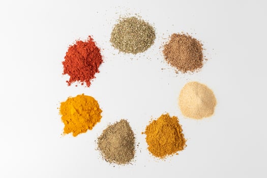 Set of spices and herbs. Indian cuisine. photo