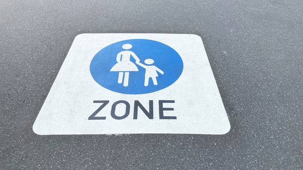Pedestrian zone sign painted on asphalt street in Germany photo