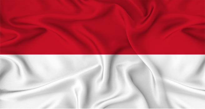 Realistic Monaco flag waving. Close up of flag of Monaco with cloth texture photo