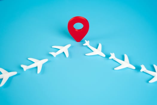 Air connection to an airport or city. Intermediate point for refueling. Logistics of air travel networks, stopover airports, fuel hubs, and transit points. Global flight routes, cargo transfer points photo