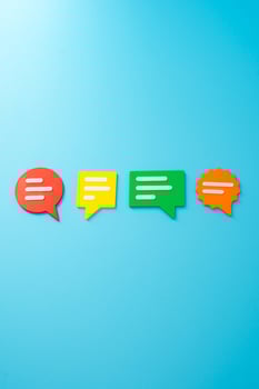 Conversational figures. Opinions and feedback. Dialogue, online comments, collaborative brainstorming, or public sentiment. Civic engagement, social media culture, or consumer feedback. photo
