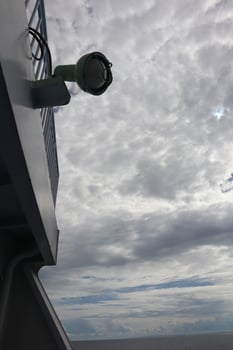 A view of a camera on a building photo
