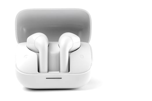 Wireless earbuds with a sleek white design, compact charging case, and ergonomic fit. Perfect for music, calls, and workouts with noise reduction and high-quality sound. photo
