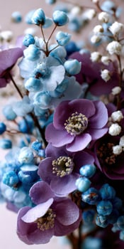 Arrangement of purple and blue flowers for a springtime bouquet photo