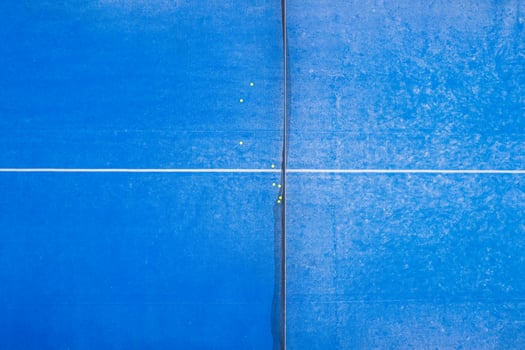 Top Down View of a Tennis Court with Balls, with Copy Space. photo