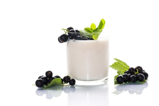 Blackcurrant with homemade yogurt on white background photo