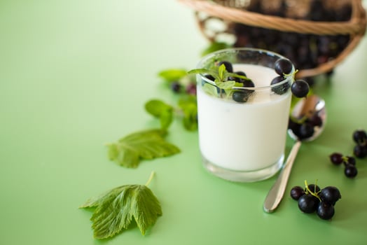 Aesthetic serving of yogurt with blackcurrant berries photo
