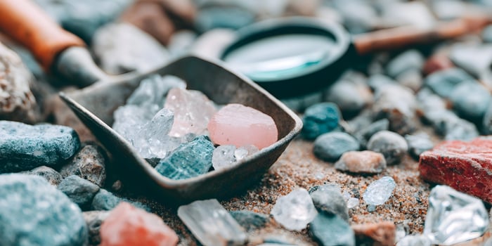 Pink and Clear Crystals in Rusty Scoop Gemstones Rocks Geology photo