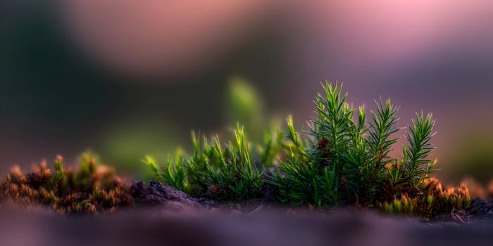 Closeup Green Moss Plants Nature Background Soft Light photo