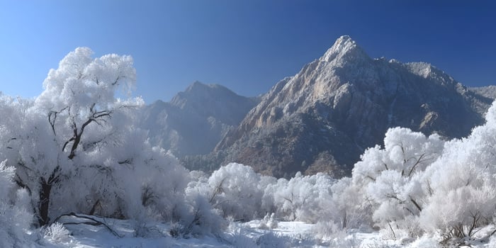Snow Covered Trees Winter Landscape Mountain Range Frost photo