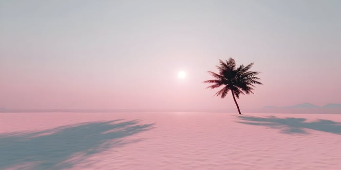 Pink Beach Sunset Palm Tree Minimalist Landscape Illustration photo