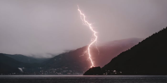 Lightning Strike Mountain Landscape Dramatic Nature Scene photo