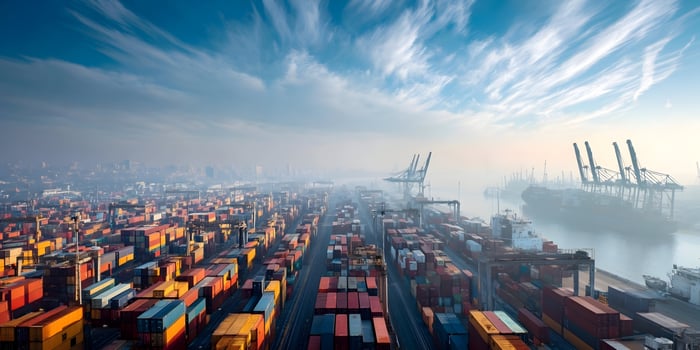 Aerial View Busy International Cargo Shipping Port Container Terminal photo