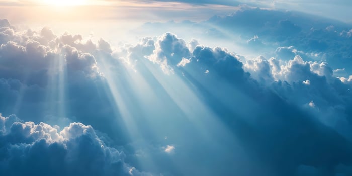 Heavenly Light Rays Shining Through Cloudscape Dramatic Sky photo