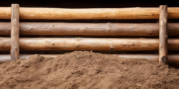 Pile of Brown Soil in Front of Wooden Log Wall photo