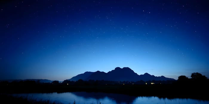 Night Landscape Dark Silhouette Mountains Starry Sky Reflection Water photo