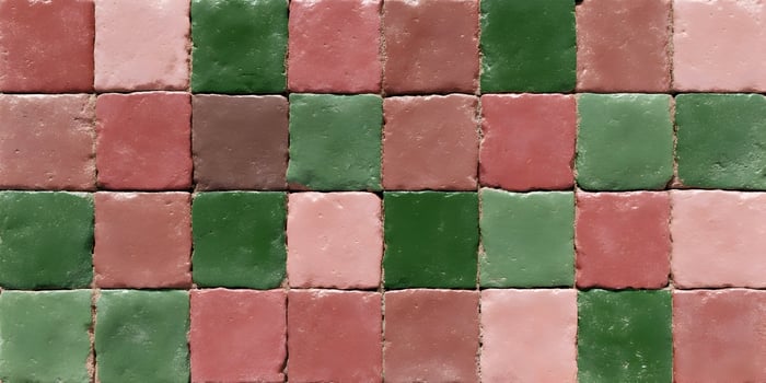 Checkered Pattern Pavement Tiles Pink Green Brown Red Brick Texture photo