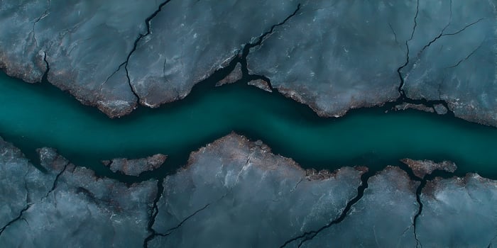 Aerial View Turquoise River Cracked Earth Drought Landscape photo