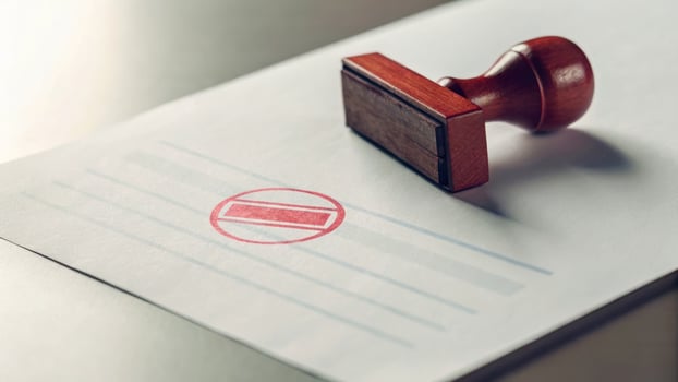 Job labor employment, unemployment. Document paper stamp red forbidden symbol office approval rejection business law . Hiring rate, economic growth, opening workforce market photo