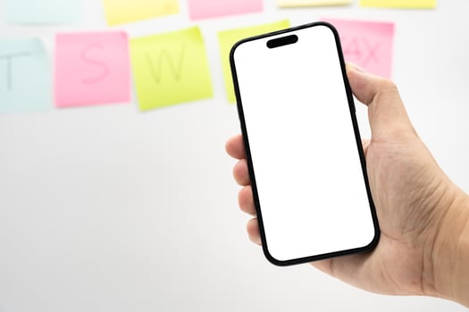 Hand Holding Smartphone with Blank Screen for Mockup and App Presentation. perfect for app presentation, UI UX design, advertising, and product mockup. Copy space. photo