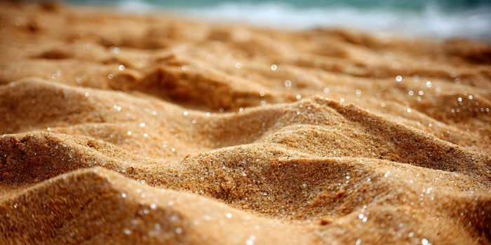 Closeup Beach Sand Texture Golden Brown Grains Sunlight Glistening photo