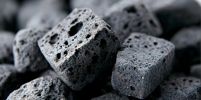 Closeup Dark Gray Porous Cubes Texture Background photo