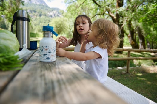 Children Enjoying a Picnic Outdoors on a Sunny Day in Nature photo