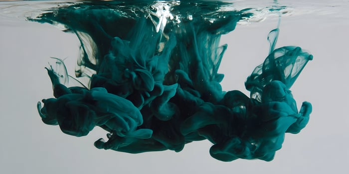 Abstract Teal Ink Underwater Swirling Cloud Diffusion Photography photo