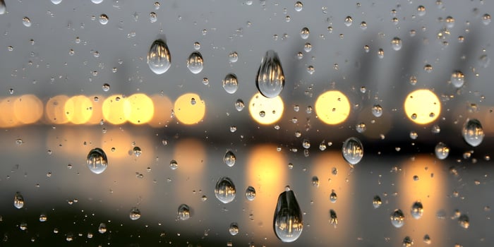 Raindrops on Glass Window Night City Lights Bokeh Background photo