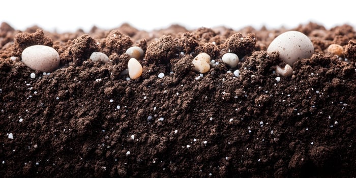 Dark Brown Soil Texture with Small Stones and White Granules photo