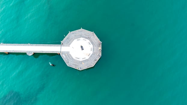 Viewpoint on the pier Tyrrhenian Sea, Viareggio, Italy. View from above photo