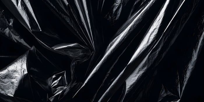 Black Plastic Bag Texture Crumpled Creases Dark Background photo