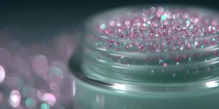 Pink and Teal Glitter in Jar Closeup Photo Sparkling Shimmer Texture Background