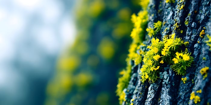 Yellow Flowers on Dark Tree Bark Nature Photography photo