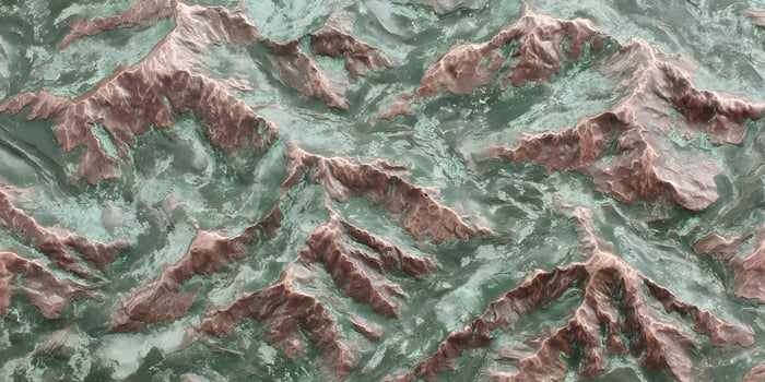 Detailed Relief Map Reddish Brown Mountains Green Patina Texture photo